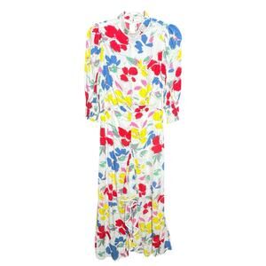 RIXO Womens Floral Maxi Dress Size S Puff Sleeve‎ Mock Neck Retro Dopamine Chic